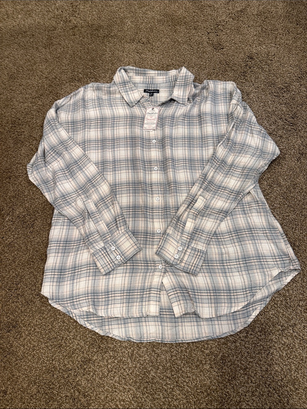 Light Blue and White Plaid Button-Up Shirt
